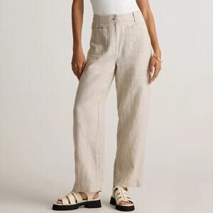 Quince 100% European Linen Patch Pocket Wide Leg Pants in Flax Beige